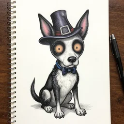 tim burton drawing of a dog in the style of chicano street style tattoo