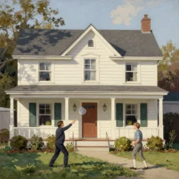 a Norman Rockwell painting of a house getting swatted