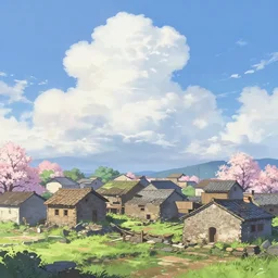 little port village ruins, spring, beautiful cloud, quiet, anime background, illustration, sharp focus, intricate, smooth, super wide angle, trending on artstation, trending on deviantart