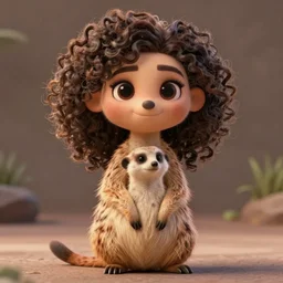 curly haired girl with a body of a meerkat, in the style of pixar, 3 d, detailed, beautiful, amazing, 8 k, unreal engine 5,