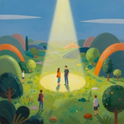 a painting of a 3 d virtual landscape, vivid colors, three point lighting, one soft spotlight on two humans, by yuumei, bayard wu, wlop, tim white, ross tran, 4 k