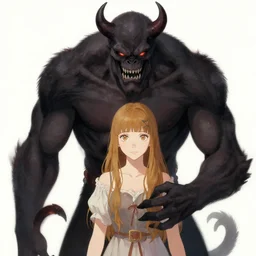 monster from hell and girl behind her by gaston bussiere, anna nikonova aka newmilky, greg rutkowski, yoji shinkawa, yoshitaka amano, tsutomu niehi, moebius, donato giancola, geoffroy thoorens, concept art, trending on artstation, featured on pixiv,