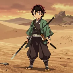 joraro kujo  standing in the desert, in the style of ghost of tsushima, cinematic, 4k