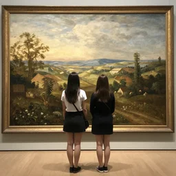 2 girls standing in front of john martin landscape - n 9