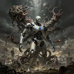 a cyborg mutating uncontrollably concept art by syd mead and Zdzisław Beksiński