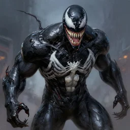 venom fused with deadshot yellow eye, ultra realistic digital painting by greg rutkowski