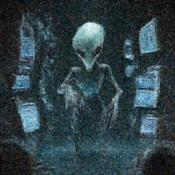 “ alien with long fingers in a dark room full of smart devices floating, beksinski ”