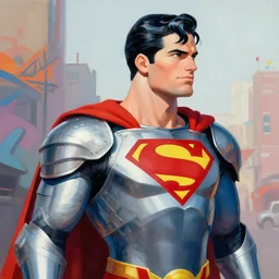 greg manchess portrait painting of light armored superman as overwatch character, medium shot, asymmetrical, profile picture, organic painting, sunny day, matte painting, bold shapes, hard edges, street art, trending on artstation, by huang guangjian and gil elvgren and sachin teng