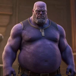 thanos but he us is morbidly obese and wears glasses, movie still, cgi render