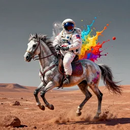 astronaut riding a alien horse on the surface of mars by josan gonzalez splash art graphic design color splash high contrasting art, fantasy, highly detailed, art by greg rutkowski