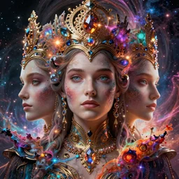 mysterious detailed cgi matte painting of a tessa thompson the space empress of the andromeda, by ellen jewett, alessio albi | symmetrical features, photorealism, stunning, ornate, royally decorated, organic, growth, whirling gasses, glowing particles, refractive adornments, colorful torn nebulas, radiant vibrant colors