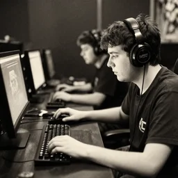 photo of early twitch content creator streaming in 1 9 1 0, black and white, sepia toned, film grain