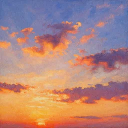 intricate beautiful sunset sky in summer painting by greg rutkowski and artgerm and wlop