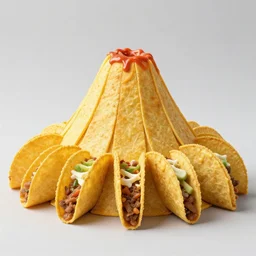 an award winning still photo of a taco volcano made out of tacos