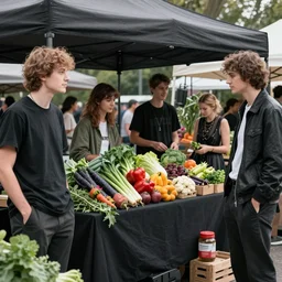cyberpunk goth farmers market by william barlowe and pascal blanche and tom bagshaw and elsa beskow and enki bilal and franklin booth, neon rainbow vivid colors smooth, liquid, curves, very fine high detail 3 5 mm lens photo 8 k resolution