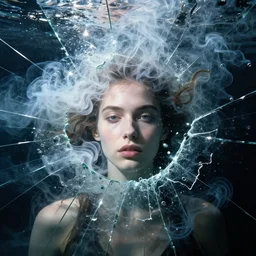 delirium, chaotic storm of liquid smoke, stylized beauty portrait, by petros afshar, ross tran, tom whalen, peter mohrbacher, artgerm, shattered glass, bubbly underwater scenery, radiant light