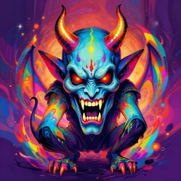 a psychedelic rainbow demon
