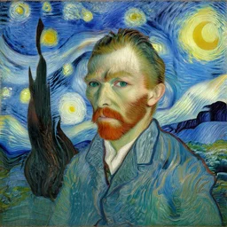 portrait of an artist, by van gogh, by gaudi, by bekzinsky