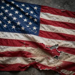 the American flag, dusty and ripped off, photorealistic, 4k, award-winning