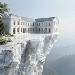 abbey courtyard made out of glistening see-through marble hanging off the edge of a cliff, digital art
