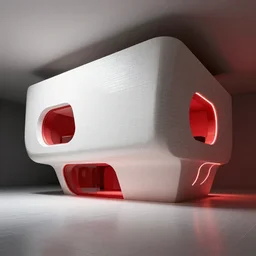interior photo of a ceramic tile futuristic house, octane render, minimalism, white and red colour palette, dramatic lighting