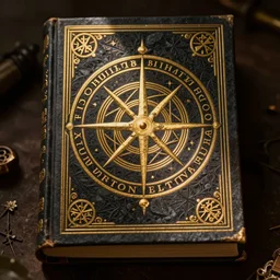book cover of an ancient magickal grimoire, the sigil of manifestation in golden letters
