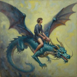 a person riding a dragon, by ross tran, oil on canvas