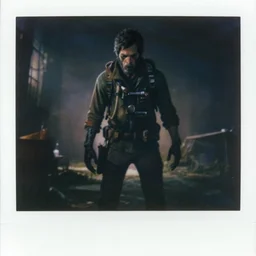 clicker creature from the last of us polaroid from a distance, realistic photograph, monster