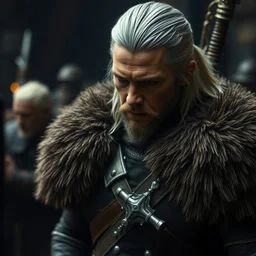 benedict cumberbatch as geralt of rivia from the witcher movie, dramatic film still, details, sigma 7 5 mm