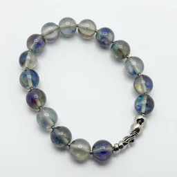A rosary made of dichroic glass.