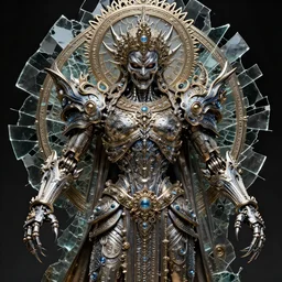 scary robot deity, god, religious art, by akihiko yoshida and wlop metallic colors, broken glass, insane details, intricate, elite, ornate, elegant, highly detailed and intricate, sharp focus, photography, unreal engine, trending on artstation, photorealistic, octane, hyper detailed, trending on deviantart