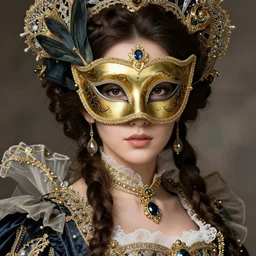 portrait of a woman wearing a mask, elegant, baroque fancy clothing, ornaments, highly detailed, full - color, beautiful, mesmerizing, concept art, artstation, trending, behance, deviantart, by hideyuki morioka, akio watanabe, ito ogure, vofan