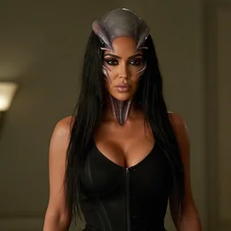 movie still of a kim kardashian with a alien facehugger on her face, cinematic.