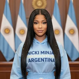 Nicki Minaj presidente de Argentina, in the Argentine Congress, flags of Argentina behind, detailed picture