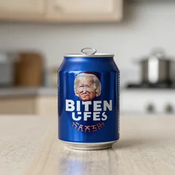 biden on mini soda can, kitchen