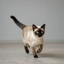 a Siamese cat running in the space