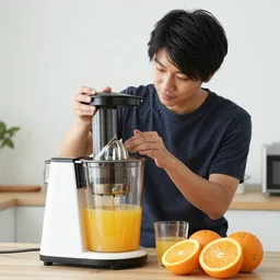 “twitch streamer hikaru nakamura using a juicer, extremely detailed. The juicer is full of pawns and orange juice”