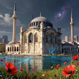 a beautiful hyperdetailed illustration of architecture nature industrial architecture city mosque abandoned building by david hockney, scumm bar laser lake galactic cgsociety lightpaint dramatic lighting poppy apocalyptic, archdaily, wallpaper, highly detailed, trending on artstation.