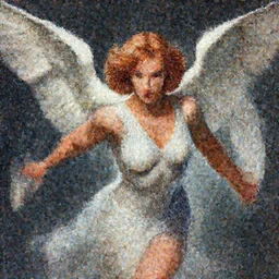 Angel, perfectly-centered-painting of young Christina Hendricks in Mad Men, sweaty, dynamic action pose, insane, intricate, highly detailed, digital painting, artstation, concept art, smooth, sharp focus, illustration, Unreal Engine 5, 8K, art by artgerm and greg rutkowski and alphonse mucha