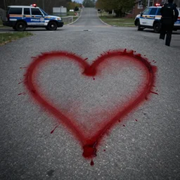 dead teenager in an heart shaped blood stain. dead body. police.