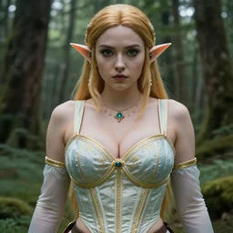 intricate real life princess zelda, tight push up bra, really large bust, forest, cinematic, aesthetics, full pov