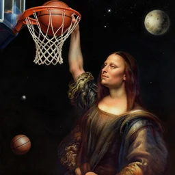 detailed detailed detailed detailed digital art of Doja Cat dunking basketball in outer space by Leonardo Da Vinci