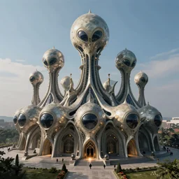 alien biomorphic cathedral of the people, hyperrealistic digital art masterpiece, highly detailed, lee madgwick jason limon, dramatic lighting, long shot, wide angle, uhd 8 k, sharp focus
