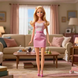 amazing beautiful Christina Hendricks barbie doll in the living room, film still from the movie directed by Denis Villeneuve , wide lens