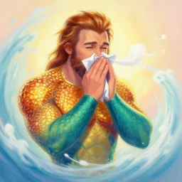 highly detailed pastel colors painting of aquaman sneezing, warm glow, morphing into a whirlwind of autumn leaves, by hsiao - ron cheng, smooth composition, fine patterns and detail