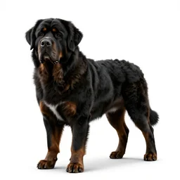 melanistic saint bernard, clean 3d render, full body, isolated on a pure white background, centered, entire subject in frame, sharp focus, soft studio lighting
