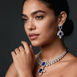 glamorous beautiful woman of mixed ethnicity, modeling jewelry, luxury, dslr, close up