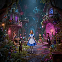 intricate detailed photo environement cyberpunk alice in wonderland : 4, 4 k rtx hdr volume light concept studio matte painting environement digital illustration style cyberpunk 2 0 7 7 artstation artur tarnowski, mihai muscan, marcin tomalak, marta leydy, marcin stepien, charlotte hughes, zuzanna dabrowa neon bioluminiscence