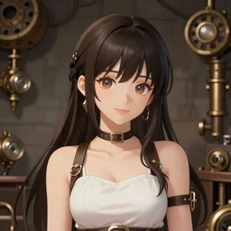 An illustration of single teenager girl as AzuruLane, light skin, steampunk background, digital painting, game promotional poster, highly detailed, sharp focus, art by Yabuki Kentarou, trending on Pixiv.