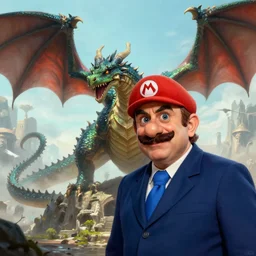 Mario Draghi on a dragon fantasy art realistic incredible
